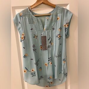 Daniel Rainn Estefany Lace Detail Split Neck Blouse